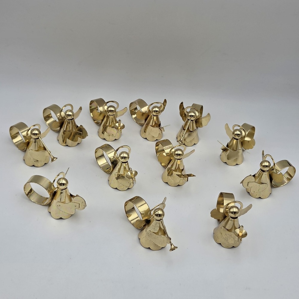 Vintage Lots of 12 Brass Gold Tone Caroler Angel Table Napkin Holder
